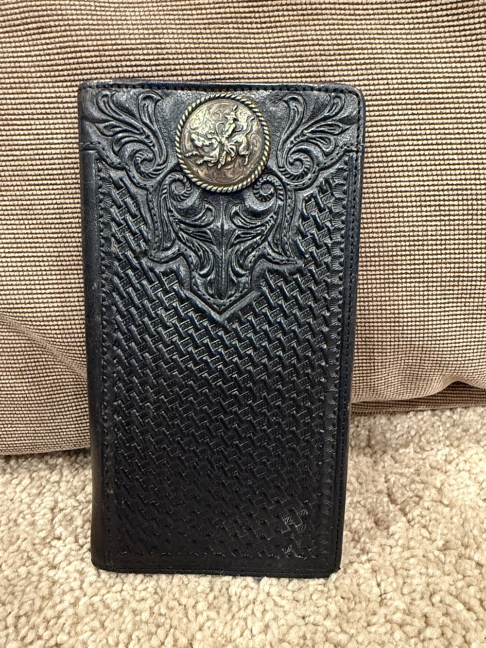 Silver Creek Classics Black Tooled Leather Wallet with Silver Concho